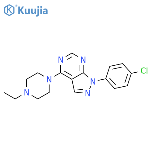 1-1-(4-chlorophenyl)-1H-pyrazolo3,4-dpyrimidin-4-yl-4-ethylpiperazine structure