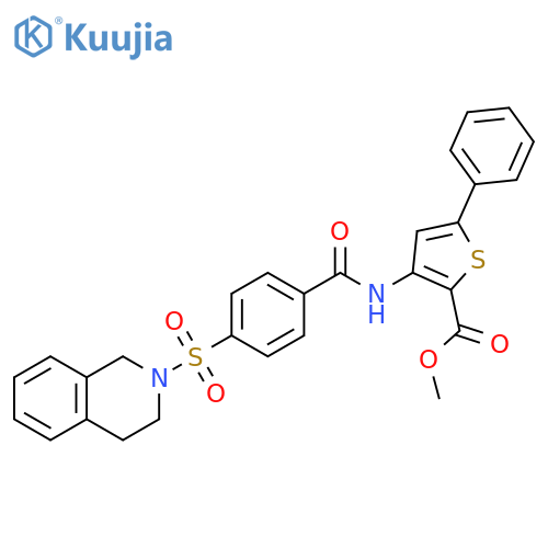 methyl 5-phenyl-3-4-(1,2,3,4-tetrahydroisoquinoline-2-sulfonyl)benzamidothiophene-2-carboxylate structure