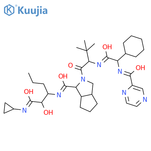 Cyclopenta[c]pyrrole-1-carboxamide, (2S)-2-cyclohexyl-N-(pyrazinylcarbonyl)glycyl-3-methyl-L-valyl-N-[(1S)-1- [2-(cyclopropylamino)-1-hydroxy-2-oxoethyl]butyl]octahydro-, (1S,3aR,6aS)- structure