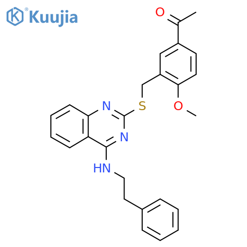1-{4-methoxy-3-({4-(2-phenylethyl)aminoquinazolin-2-yl}sulfanyl)methylphenyl}ethan-1-one structure