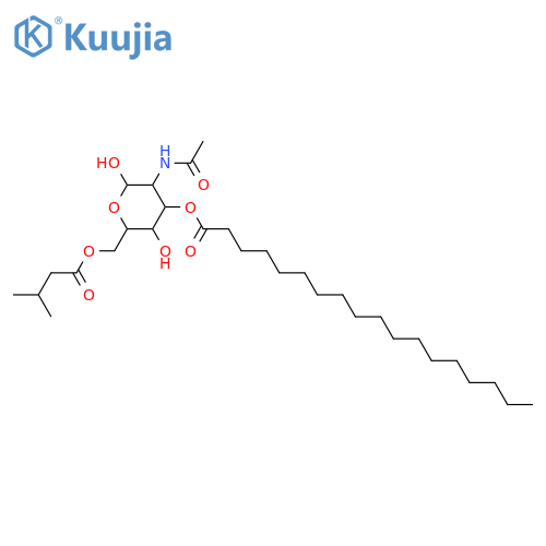 2-Acetamido-2-deoxyglucose; α-D-Pyranose-form, 3-Octadecanoyl, 6-(3-methylbutanoyl) structure