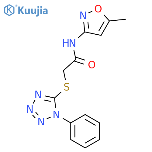 N-(5-methyl-1,2-oxazol-3-yl)-2-(1-phenyl-1H-1,2,3,4-tetrazol-5-yl)sulfanylacetamide structure
