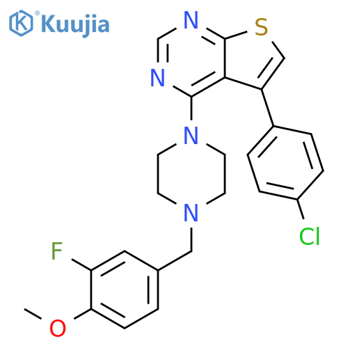 1-5-(4-chlorophenyl)thieno2,3-dpyrimidin-4-yl-4-(3-fluoro-4-methoxyphenyl)methylpiperazine structure
