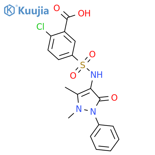 2-chloro-5-(1,5-dimethyl-3-oxo-2-phenyl-2,3-dihydro-1H-pyrazol-4-yl)sulfamoylbenzoic acid structure