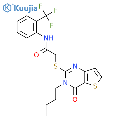 2-({3-butyl-4-oxo-3H,4H-thieno3,2-dpyrimidin-2-yl}sulfanyl)-N-2-(trifluoromethyl)phenylacetamide structure