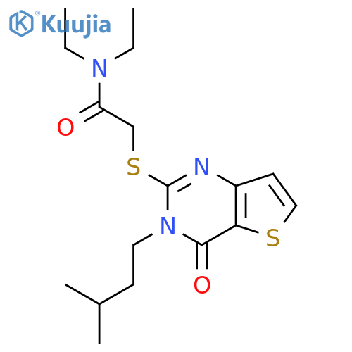 N,N-diethyl-2-{3-(3-methylbutyl)-4-oxo-3H,4H-thieno3,2-dpyrimidin-2-ylsulfanyl}acetamide structure