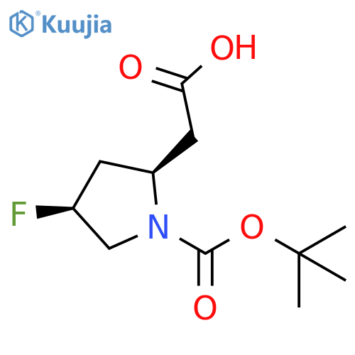 2-(2R,4S)-1-(tert-butoxy)carbonyl-4-fluoropyrrolidin-2-ylacetic acid structure