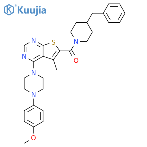 1-6-(4-benzylpiperidine-1-carbonyl)-5-methylthieno2,3-dpyrimidin-4-yl-4-(4-methoxyphenyl)piperazine structure