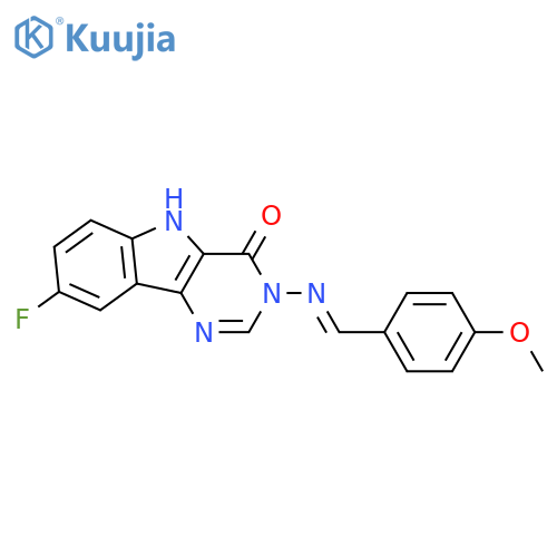 8-fluoro-3-(E)-(4-methoxyphenyl)methylideneamino-3H,4H,5H-pyrimido5,4-bindol-4-one structure
