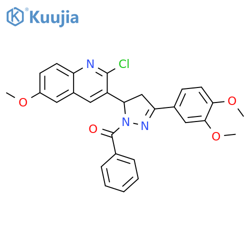 3-1-benzoyl-3-(3,4-dimethoxyphenyl)-4,5-dihydro-1H-pyrazol-5-yl-2-chloro-6-methoxyquinoline structure