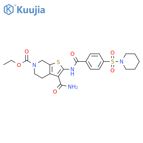 ethyl 3-carbamoyl-2-4-(piperidine-1-sulfonyl)benzamido-4H,5H,6H,7H-thieno2,3-cpyridine-6-carboxylate structure