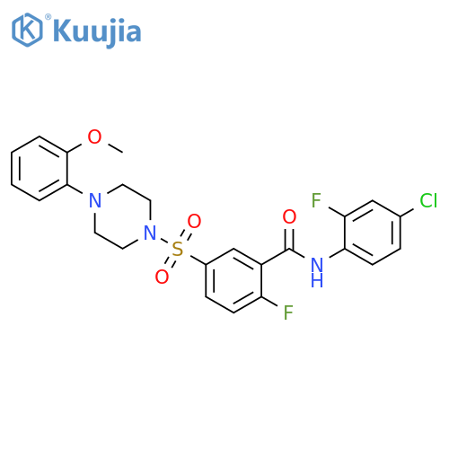 N-(4-chloro-2-fluorophenyl)-2-fluoro-5-{4-(2-methoxyphenyl)piperazin-1-ylsulfonyl}benzamide structure
