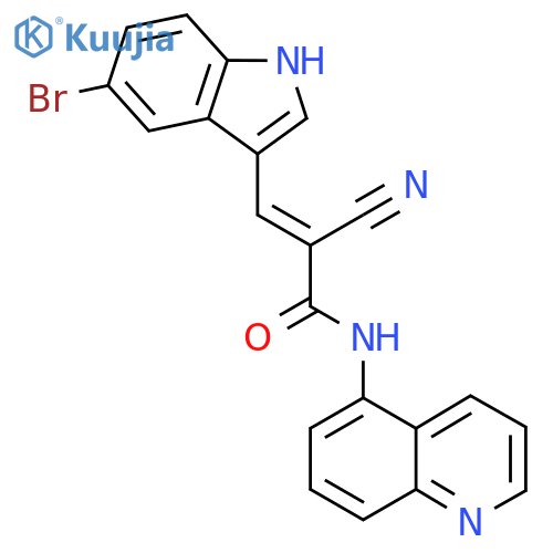 3-(5-bromo-1H-indol-3-yl)-2-cyano-N-(quinolin-5-yl)prop-2-enamide structure