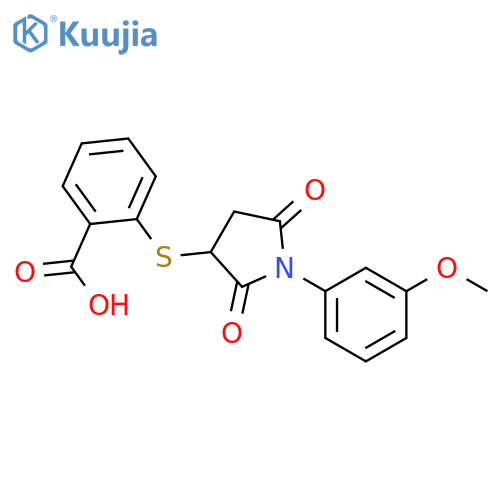 2-{1-(3-methoxyphenyl)-2,5-dioxopyrrolidin-3-ylsulfanyl}benzoic acid structure