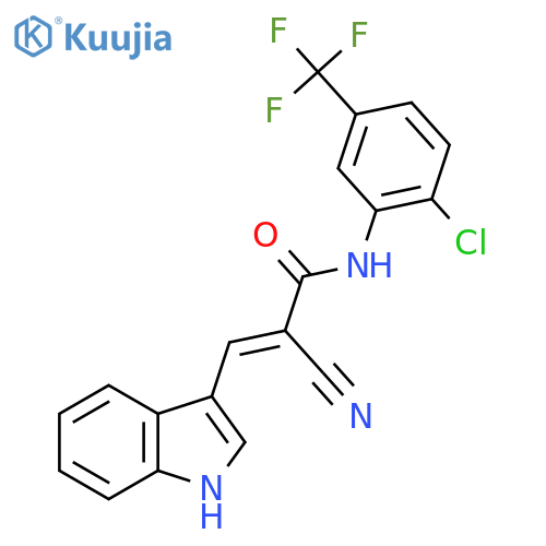 (E)-N-[2-chloro-5-(trifluoromethyl)phenyl]-2-cyano-3-(1H-indol-3-yl)prop-2-enamide structure