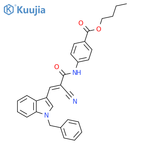 butyl 4-[(2E)-3-(1-benzyl-1H-indol-3-yl)-2-cyanoprop-2-enamido]benzoate structure