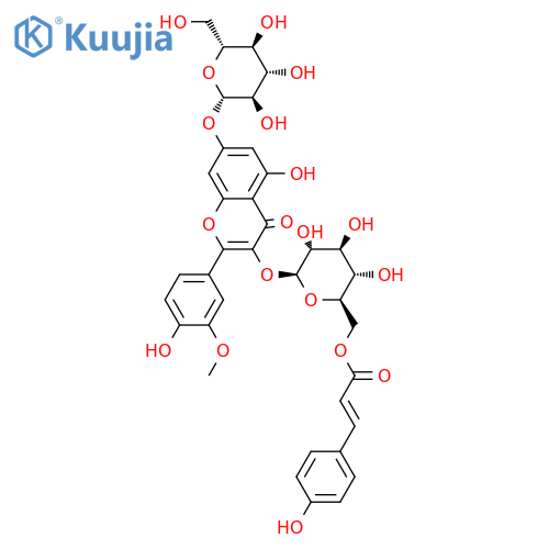 Isorhamnetin 3-O-beta-(6''-O-E-p-coumaroylglucoside)-7-O-beta-glucoside structure