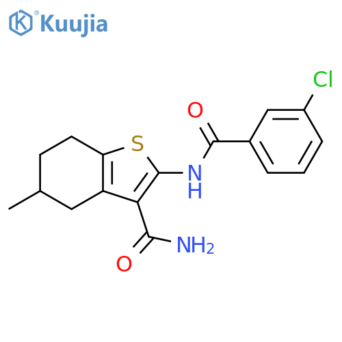 2-(3-chlorobenzamido)-5-methyl-4,5,6,7-tetrahydro-1-benzothiophene-3-carboxamide structure