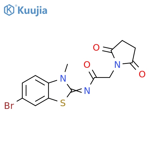 N-(2E)-6-bromo-3-methyl-2,3-dihydro-1,3-benzothiazol-2-ylidene-2-(2,5-dioxopyrrolidin-1-yl)acetamide structure