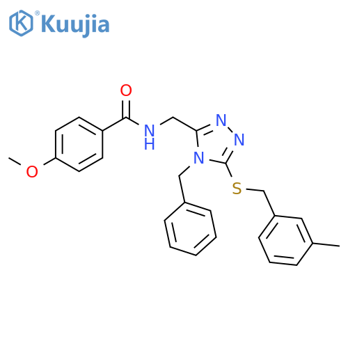 N-(4-benzyl-5-{(3-methylphenyl)methylsulfanyl}-4H-1,2,4-triazol-3-yl)methyl-4-methoxybenzamide structure