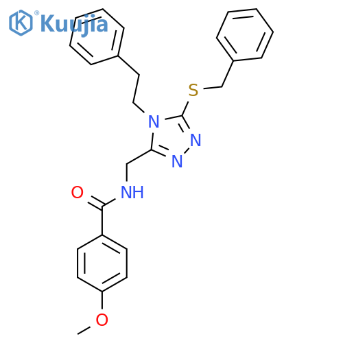 N-{5-(benzylsulfanyl)-4-(2-phenylethyl)-4H-1,2,4-triazol-3-ylmethyl}-4-methoxybenzamide structure