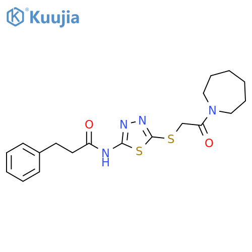 N-(5-{2-(azepan-1-yl)-2-oxoethylsulfanyl}-1,3,4-thiadiazol-2-yl)-3-phenylpropanamide structure