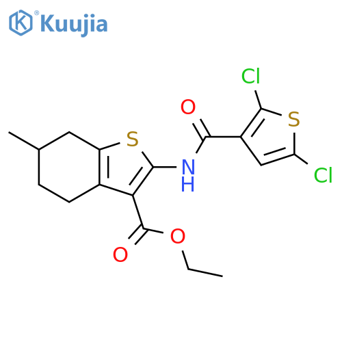 ethyl 2-(2,5-dichlorothiophene-3-amido)-6-methyl-4,5,6,7-tetrahydro-1-benzothiophene-3-carboxylate structure