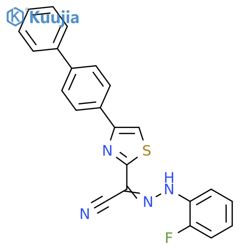 (E)-4-{1,1'-biphenyl-4-yl}-N-(2-fluorophenyl)-1,3-thiazole-2-carbohydrazonoyl cyanide structure