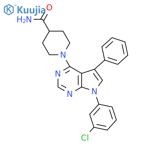 1-7-(3-chlorophenyl)-5-phenyl-7H-pyrrolo2,3-dpyrimidin-4-ylpiperidine-4-carboxamide structure