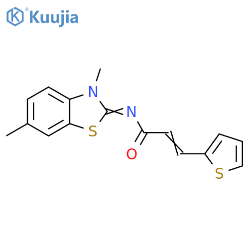 (2E)-N-(2E)-3,6-dimethyl-2,3-dihydro-1,3-benzothiazol-2-ylidene-3-(thiophen-2-yl)prop-2-enamide structure