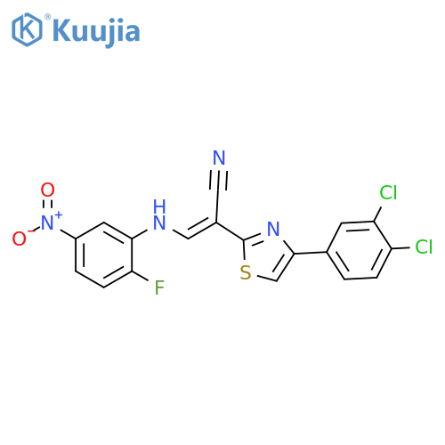 (2E)-2-[4-(3,4-dichlorophenyl)-1,3-thiazol-2-yl]-3-[(2-fluoro-5-nitrophenyl)amino]prop-2-enenitrile structure