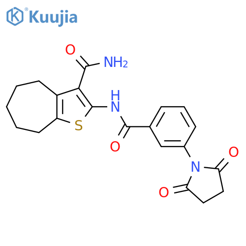 2-[3-(2,5-dioxopyrrolidin-1-yl)benzamido]-4H,5H,6H,7H,8H-cyclohepta[b]thiophene-3-carboxamide structure