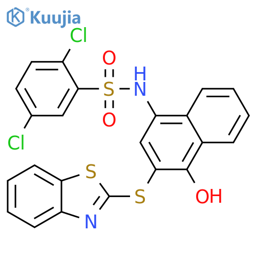 N-3-(1,3-benzothiazol-2-ylsulfanyl)-4-hydroxynaphthalen-1-yl-2,5-dichlorobenzene-1-sulfonamide structure