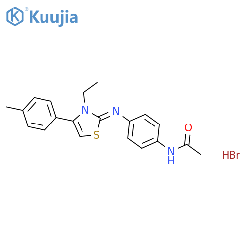 2-(4-acetamidophenyl)amino-3-ethyl-4-(4-methylphenyl)-1,3-thiazol-3-ium bromide structure