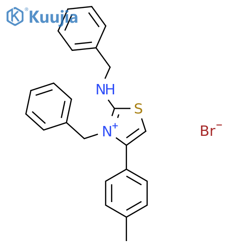3-benzyl-2-(benzylamino)-4-(4-methylphenyl)-1,3-thiazol-3-ium bromide structure