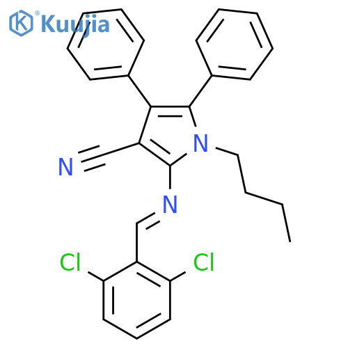 1-butyl-2-[(E)-[(2,6-dichlorophenyl)methylidene]amino]-4,5-diphenyl-1H-pyrrole-3-carbonitrile structure