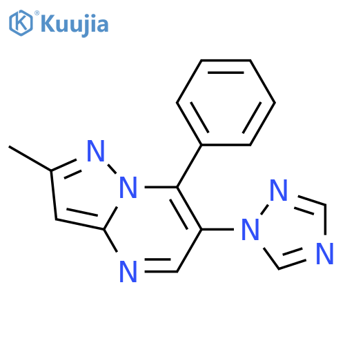 2-methyl-7-phenyl-6-(1H-1,2,4-triazol-1-yl)pyrazolo[1,5-a]pyrimidine structure