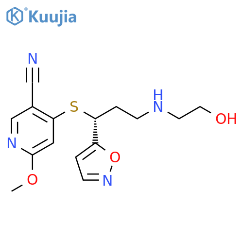 3-Pyridinecarbonitrile,4-[[(1R)-3-[(2-hydroxyethyl)amino]-1-(5-isoxazolyl)propyl]thio]-6-methoxy- structure
