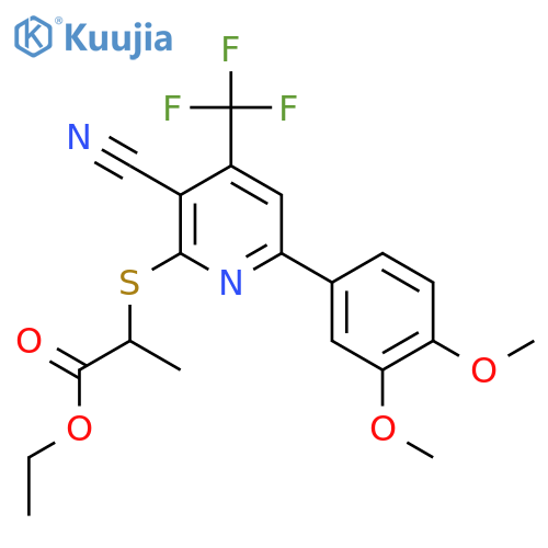 Ethyl 2-{[3-cyano-6-(3,4-dimethoxyphenyl)-4-(trifluoromethyl)pyridin-2-yl]sulfanyl}propanoate structure