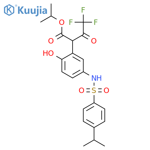 propan-2-yl 4,4,4-trifluoro-2-{2-hydroxy-5-4-(propan-2-yl)benzenesulfonamidophenyl}-3-oxobutanoate structure