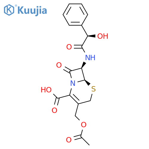 5-Thia-1-azabicyclo[4.2.0]oct-2-ene-2-carboxylicacid, 3-[(acetyloxy)methyl]-7-[[(2R)-2-hydroxy-2-phenylacetyl]amino]-8-oxo-,(6R,7R)- structure