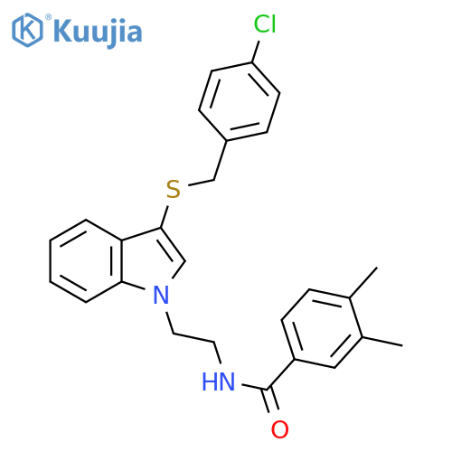N-2-(3-{(4-chlorophenyl)methylsulfanyl}-1H-indol-1-yl)ethyl-3,4-dimethylbenzamide structure