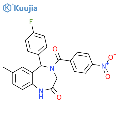 5-(4-fluorophenyl)-7-methyl-4-(4-nitrobenzoyl)-2,3,4,5-tetrahydro-1H-1,4-benzodiazepin-2-one structure
