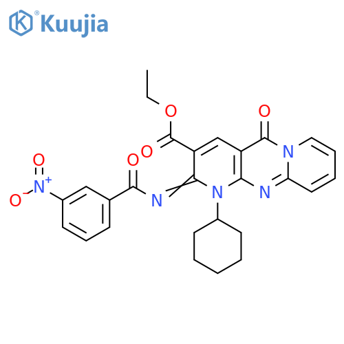 ethyl (6Z)-7-cyclohexyl-6-[(3-nitrobenzoyl)imino]-2-oxo-1,7,9-triazatricyclo[8.4.0.0^{3,8}]tetradeca-3(8),4,9,11,13-pentaene-5-carboxylate structure
