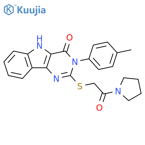 3-(4-methylphenyl)-2-{2-oxo-2-(pyrrolidin-1-yl)ethylsulfanyl}-3H,4H,5H-pyrimido5,4-bindol-4-one structure