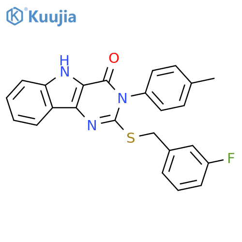 2-{[(3-fluorophenyl)methyl]sulfanyl}-3-(4-methylphenyl)-3H,4H,5H-pyrimido[5,4-b]indol-4-one structure