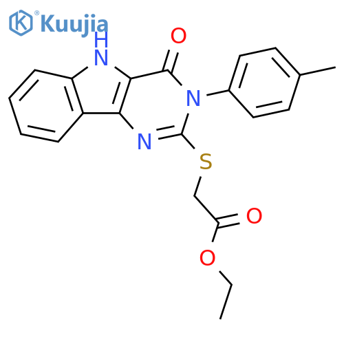 ethyl 2-{3-(4-methylphenyl)-4-oxo-3H,4H,5H-pyrimido5,4-bindol-2-ylsulfanyl}acetate structure
