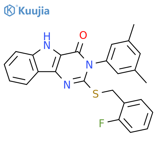 3-(3,5-dimethylphenyl)-2-{(2-fluorophenyl)methylsulfanyl}-3H,4H,5H-pyrimido5,4-bindol-4-one structure