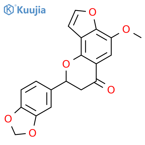 2-benzo[1,3]dioxol-5-yl-6-methoxy-2,3-dihydro-furo[2,3-h]chromen-4-one structure