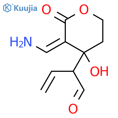 2-[(3E)-3-(aminomethylidene)-4-hydroxy-2-oxotetrahydro-2H-pyran-4-yl]but-3-enal structure